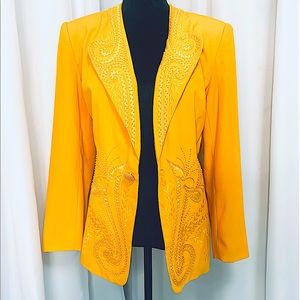 Vintage Mustard Yellow Blazer with Detailed Beading/Threading Design